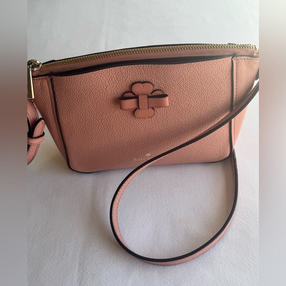 Kate Spade Blush Pink Pebbled Leather Crossbody Bag with Bow Accent